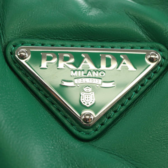 PRADA Hand Bag Leather 2way Green Silver Auth 181442SM