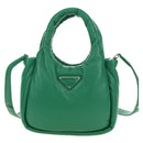 PRADA Hand Bag Leather 2way Green Silver Auth 181442SM-13