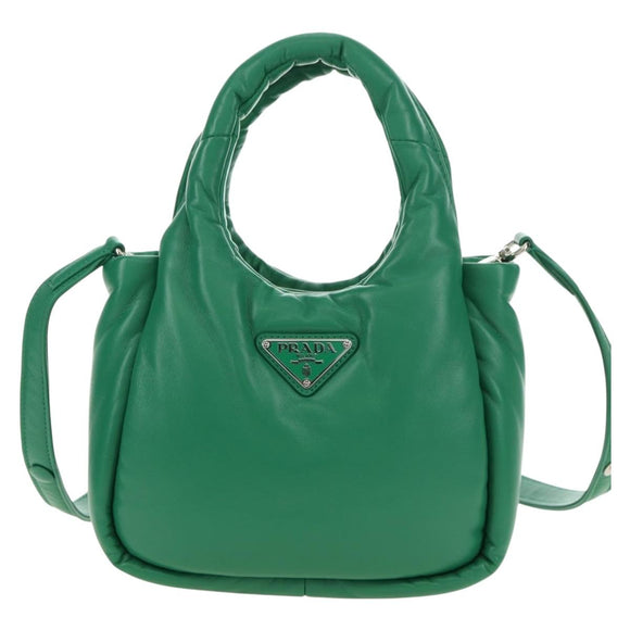 PRADA Hand Bag Leather 2way Green Silver Auth 181442SM