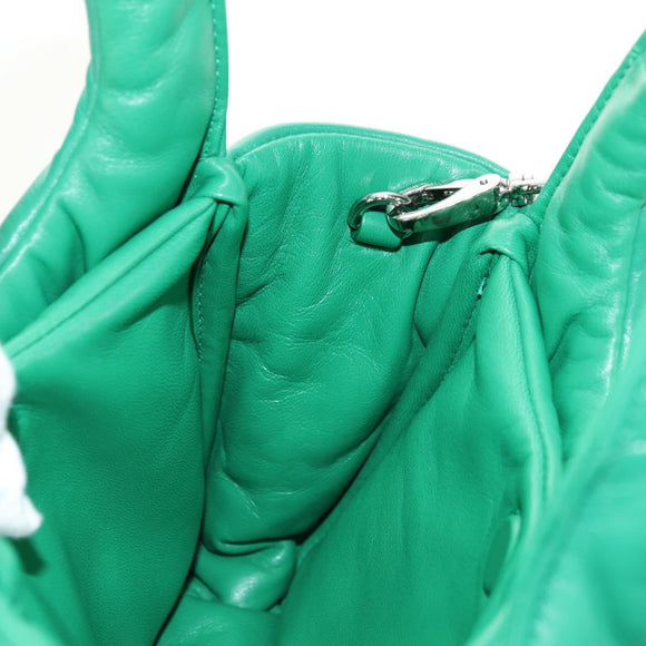 PRADA Hand Bag Leather 2way Green Silver Auth 181442SM