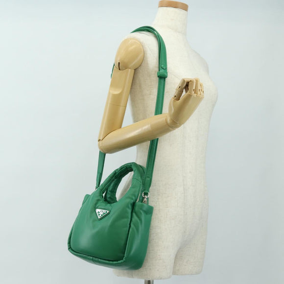 PRADA Hand Bag Leather 2way Green Silver Auth 181442SM