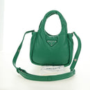 PRADA Hand Bag Leather 2way Green Silver Auth 181442SM-12