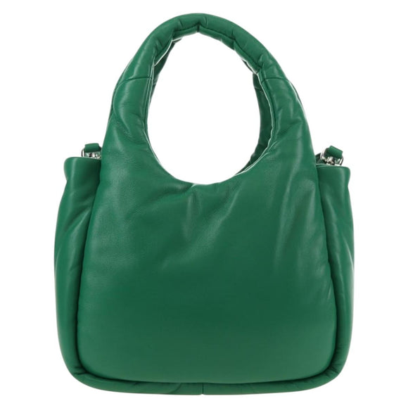 PRADA Hand Bag Leather 2way Green Silver Auth 181442SM