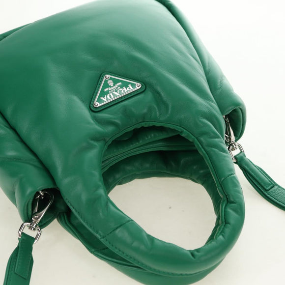 PRADA Hand Bag Leather 2way Green Silver Auth 181442SM