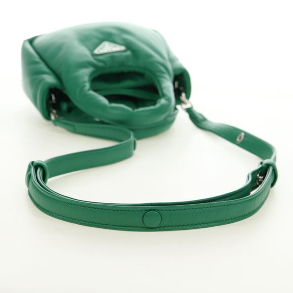 PRADA Hand Bag Leather 2way Green Silver Auth 181442SM