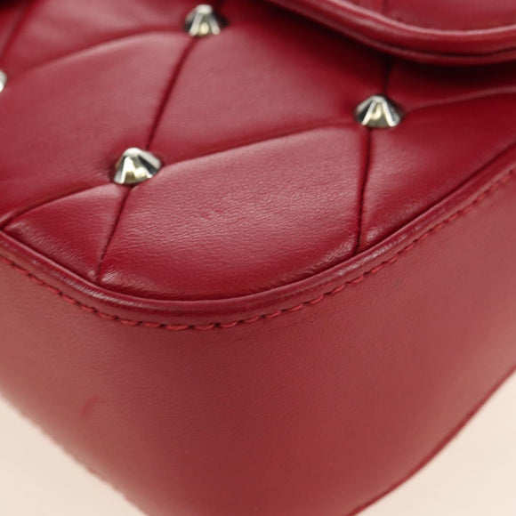 Miu Miu Chain Shoulder Bag Leather Red Silver Auth 181448SAM
