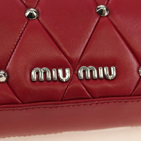 Miu Miu Chain Shoulder Bag Leather Red Silver Auth 181448SAM