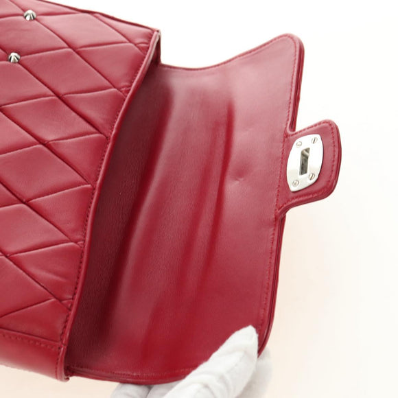 Miu Miu Chain Shoulder Bag Leather Red Silver Auth 181448SAM