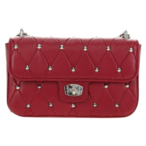 Miu Miu Chain Shoulder Bag Leather Red Silver Auth 181448SAM