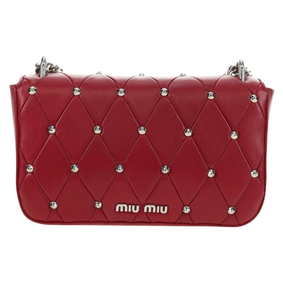 Miu Miu Chain Shoulder Bag Leather Red Silver Auth 181448SAM