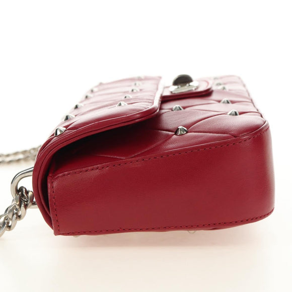 Miu Miu Chain Shoulder Bag Leather Red Silver Auth 181448SAM