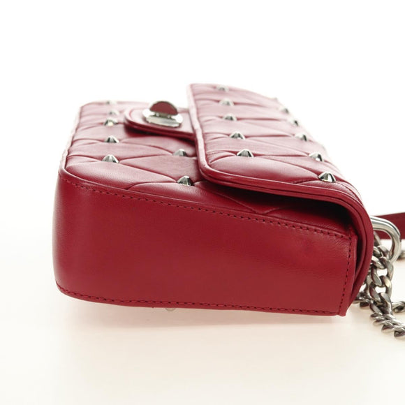 Miu Miu Chain Shoulder Bag Leather Red Silver Auth 181448SAM