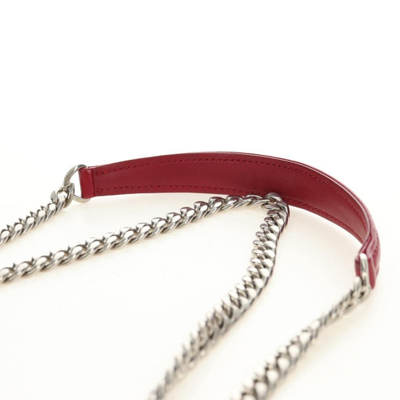 Miu Miu Chain Shoulder Bag Leather Red Silver Auth 181448SAM