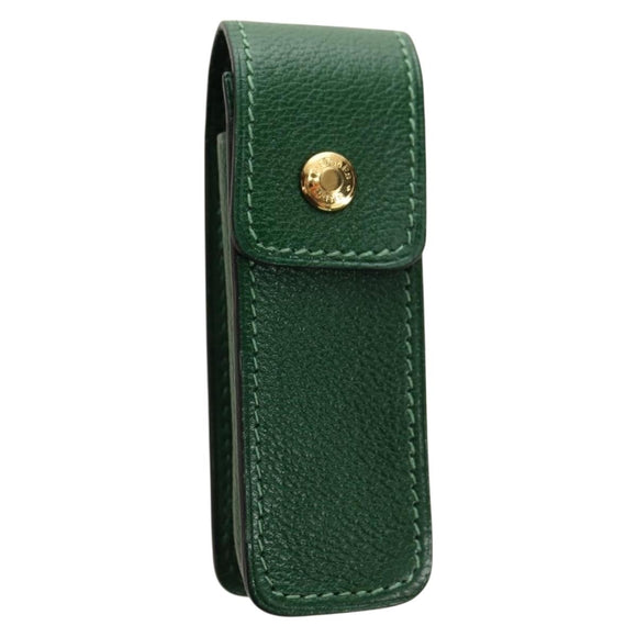 HERMES Lip Case Pouch Leather Green Auth 181451V