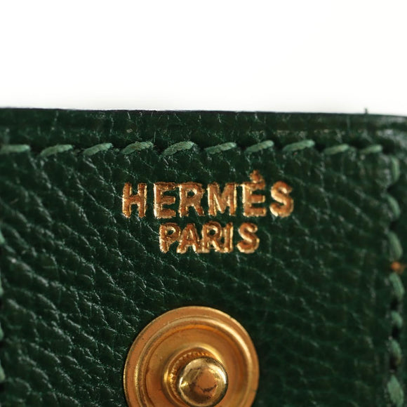 HERMES Lip Case Pouch Leather Green Auth 181451V