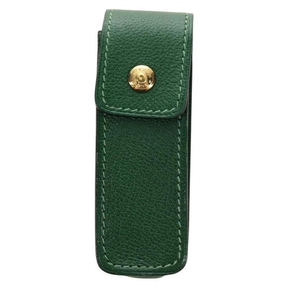 HERMES Lip Case Pouch Leather Green Auth 181451V