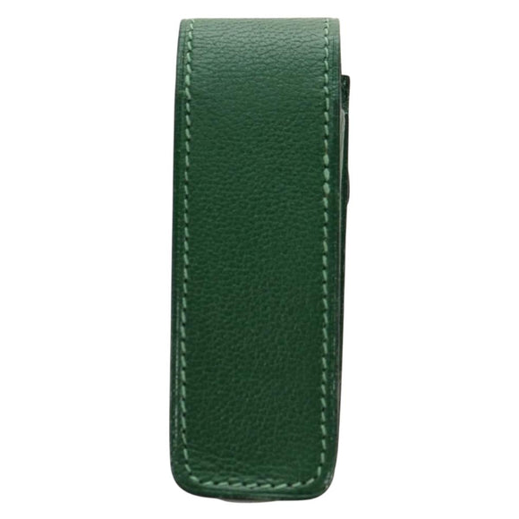 HERMES Lip Case Pouch Leather Green Auth 181451V