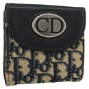 Christian Dior Trotter Canvas Compact Wallet Navy Silver Auth 181463A-1