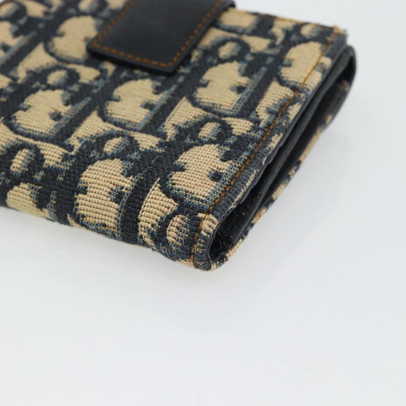 Christian Dior Trotter Canvas Compact Wallet Navy Silver Auth 181463A