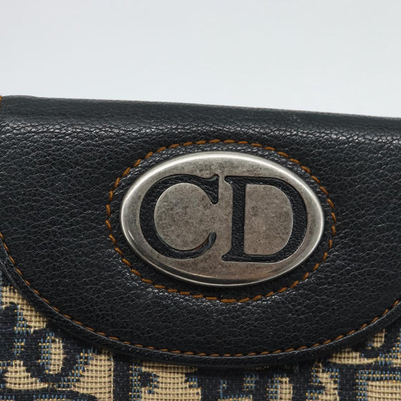 Christian Dior Trotter Canvas Compact Wallet Navy Silver Auth 181463A