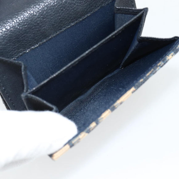 Christian Dior Trotter Canvas Compact Wallet Navy Silver Auth 181463A