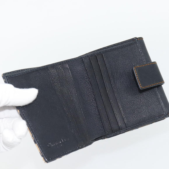 Christian Dior Trotter Canvas Compact Wallet Navy Silver Auth 181463A