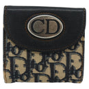 Christian Dior Trotter Canvas Compact Wallet Navy Silver Auth 181463A-2