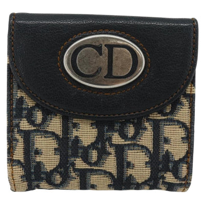 Christian Dior Trotter Canvas Compact Wallet Navy Silver Auth 181463A - 0