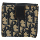 Christian Dior Trotter Canvas Compact Wallet Navy Silver Auth 181463A-3