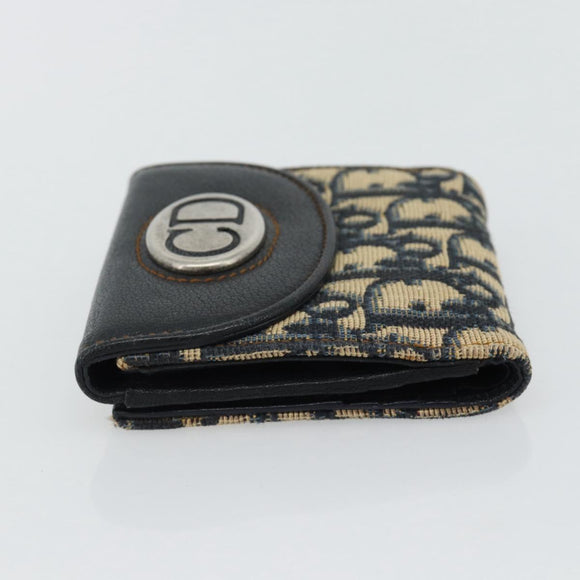 Christian Dior Trotter Canvas Compact Wallet Navy Silver Auth 181463A
