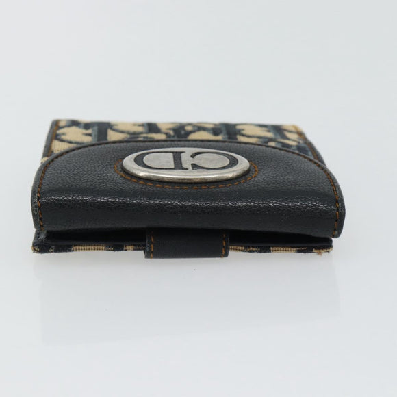 Christian Dior Trotter Canvas Compact Wallet Navy Silver Auth 181463A