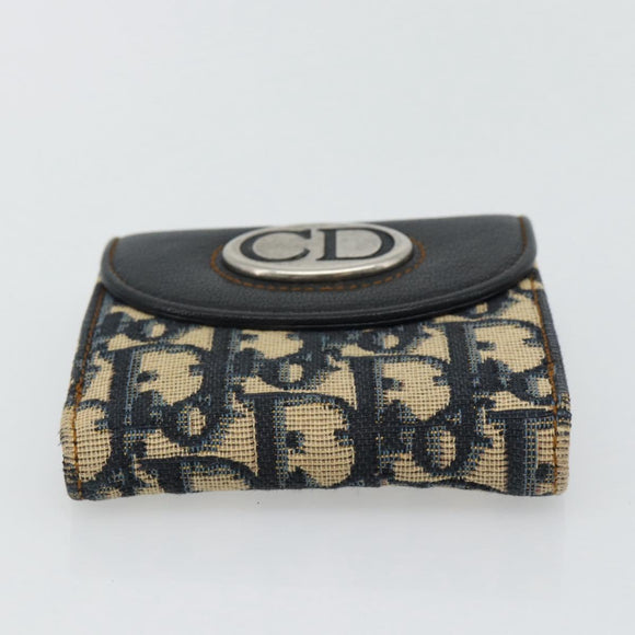 Christian Dior Trotter Canvas Compact Wallet Navy Silver Auth 181463A