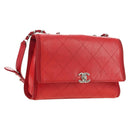 CHANEL Chain Shoulder Bag Calf Skin Red Silver CC Auth 181465M-1