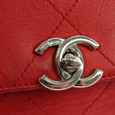 CHANEL Chain Shoulder Bag Calf Skin Red Silver CC Auth 181465M-15