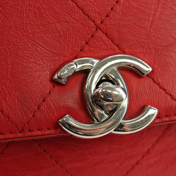 CHANEL Chain Shoulder Bag Calf Skin Red Silver CC Auth 181465M