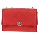 CHANEL Chain Shoulder Bag Calf Skin Red Silver CC Auth 181465M-2