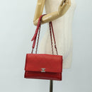CHANEL Chain Shoulder Bag Calf Skin Red Silver CC Auth 181465M-25