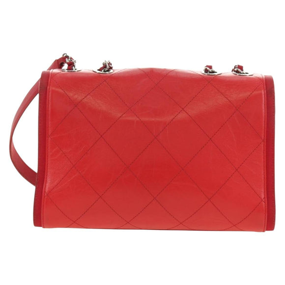 CHANEL Chain Shoulder Bag Calf Skin Red Silver CC Auth 181465M