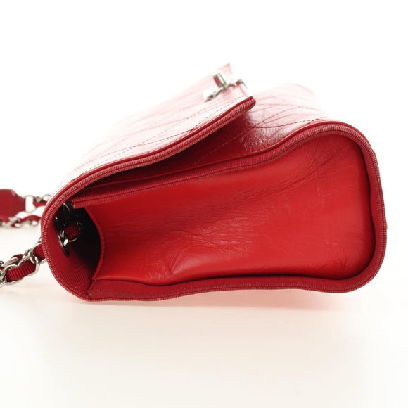 CHANEL Chain Shoulder Bag Calf Skin Red Silver CC Auth 181465M