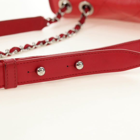 CHANEL Chain Shoulder Bag Calf Skin Red Silver CC Auth 181465M