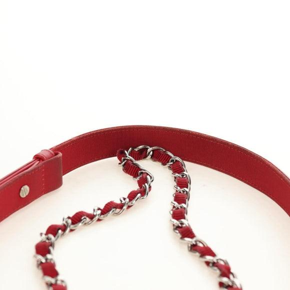 CHANEL Chain Shoulder Bag Calf Skin Red Silver CC Auth 181465M