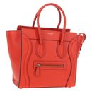 CELINE Luggage Micro Shopper Hand Bag Leather Orange Silver Auth 181472SM-1