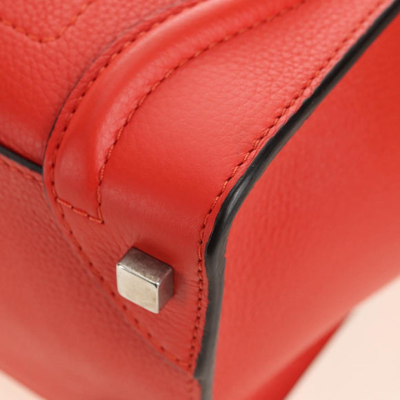 CELINE Luggage Micro Shopper Hand Bag Leather Orange Silver Auth 181472SM