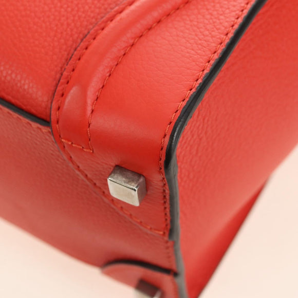 CELINE Luggage Micro Shopper Hand Bag Leather Orange Silver Auth 181472SM