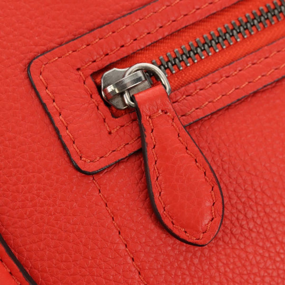 CELINE Luggage Micro Shopper Hand Bag Leather Orange Silver Auth 181472SM