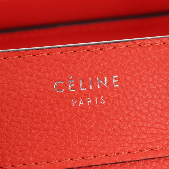 CELINE Luggage Micro Shopper Hand Bag Leather Orange Silver Auth 181472SM