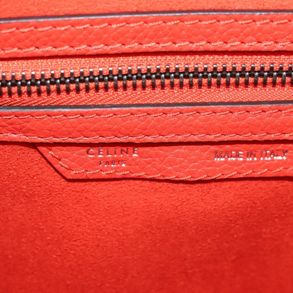 CELINE Luggage Micro Shopper Hand Bag Leather Orange Silver Auth 181472SM