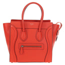 CELINE Luggage Micro Shopper Hand Bag Leather Orange Silver Auth 181472SM-13