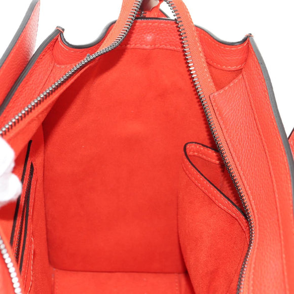 CELINE Luggage Micro Shopper Hand Bag Leather Orange Silver Auth 181472SM