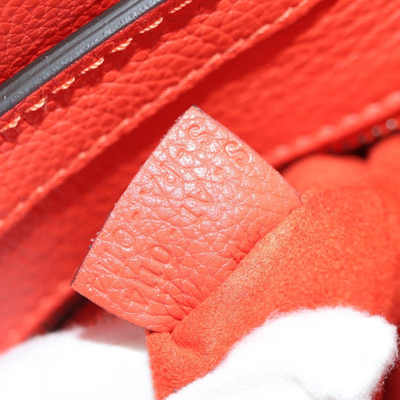 CELINE Luggage Micro Shopper Hand Bag Leather Orange Silver Auth 181472SM